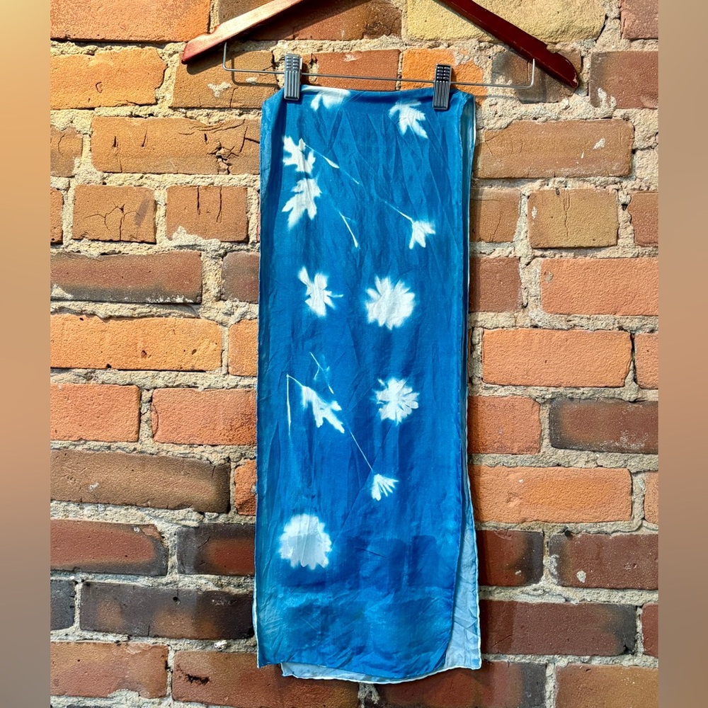 Vibrant Blue & White Floral Silk Scarf.